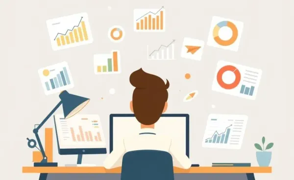 Illustration of a person considering investment options with charts in the background