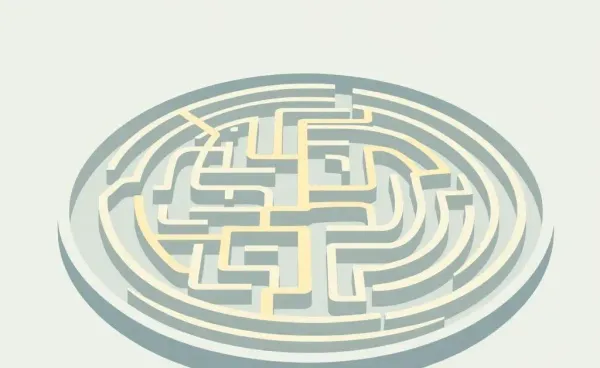 A complex financial maze depicting various investment paths.