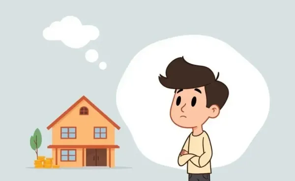 Illustration of a person weighing investment options for a new house