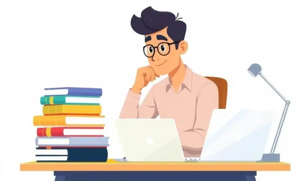 Person planning investments at a desk with financial books and laptop.