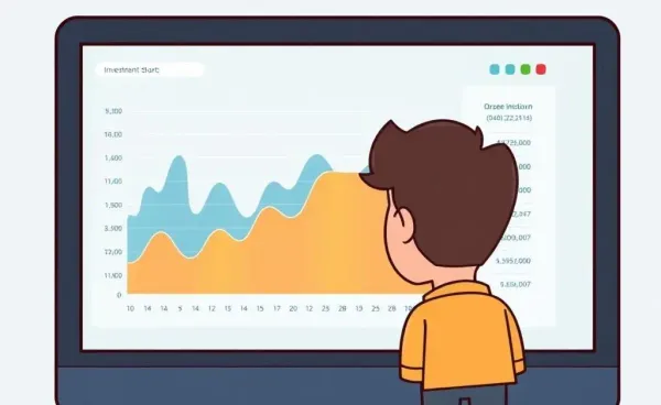 Illustration of a person looking at an investment portfolio chart on a computer screen.