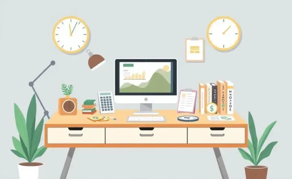 Illustration of investment tools on a desk