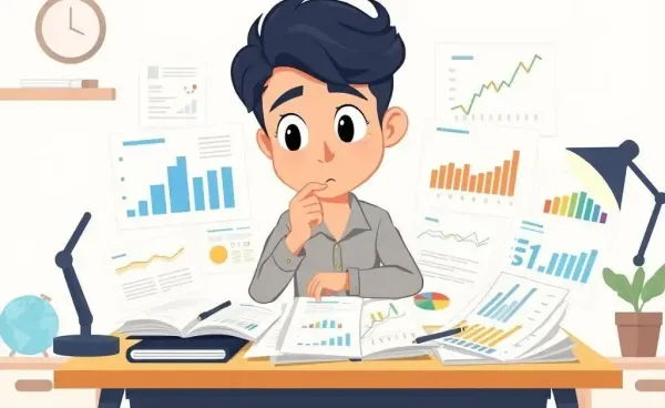 Illustration of a person analyzing their investment portfolio