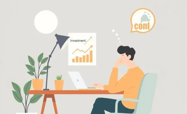 Person reflecting on investment options at a cozy desk