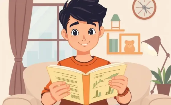 Young person reading a book on investments