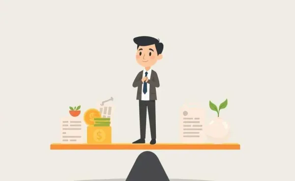 A person balancing investment options on a see-saw