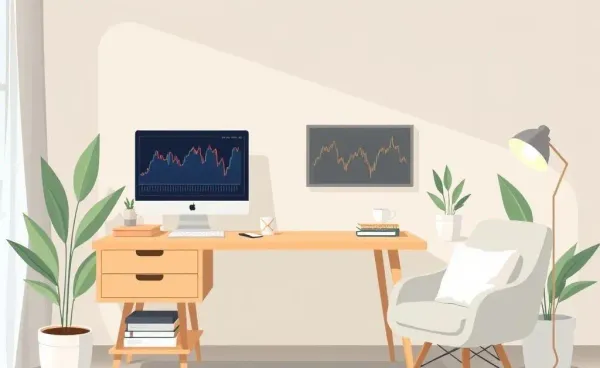A calm and inviting home office setup with investment resources on a desk.