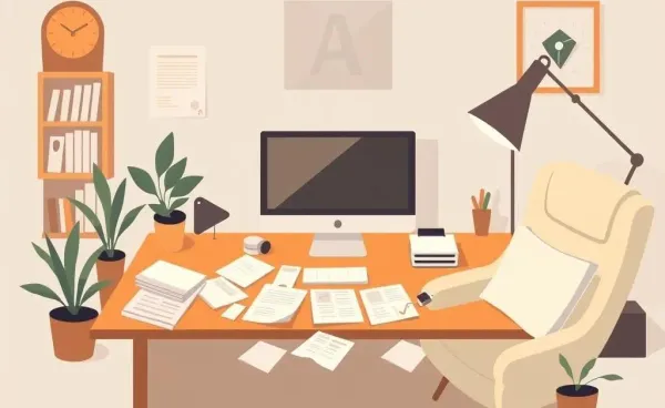 Cozy workspace with investment documents and a laptop