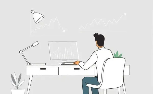 Person analyzing fluctuating investment graphs at a desk