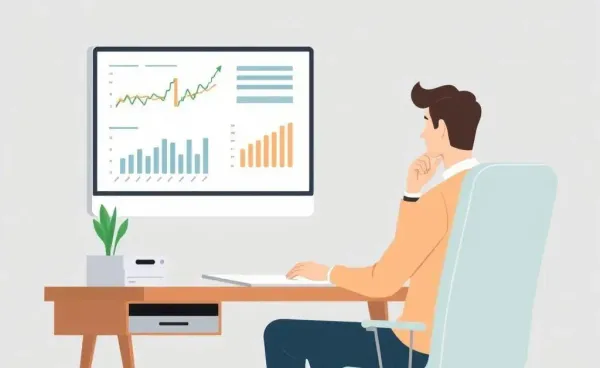 Person planning investments with a computer screen showing charts