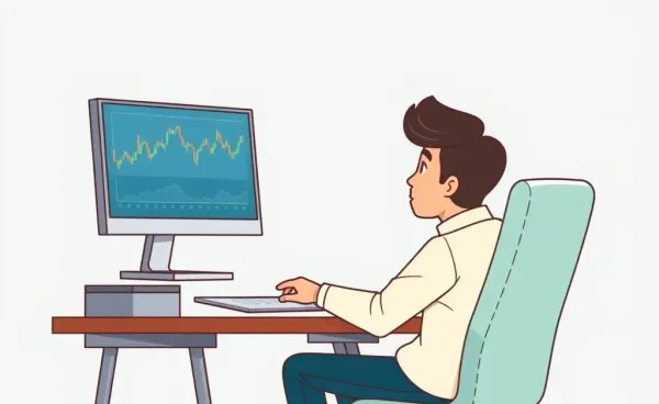 An individual reviewing stock market data on a computer screen