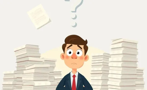 Confused investor surrounded by dividend documents