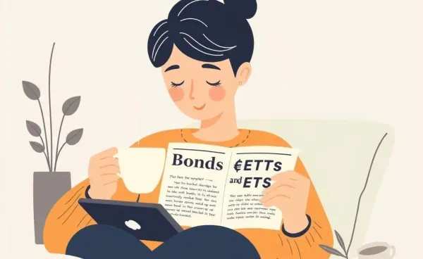 Person relaxing with a tablet, learning about bonds and ETFs