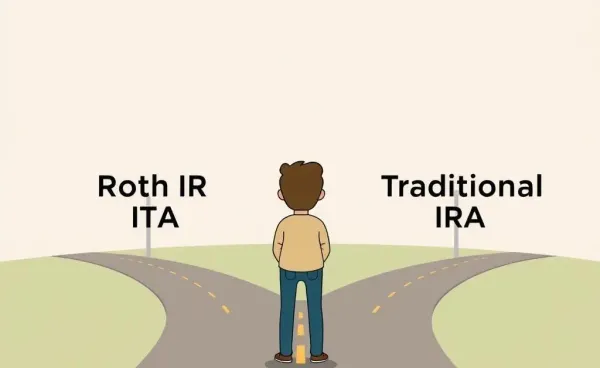 Person at a crossroads deciding between Roth IRA and Traditional IRA