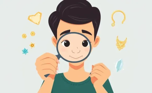 A person examining jewelry with a magnifying glass