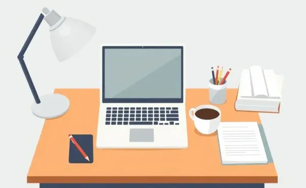 A tidy office desk prepared for a job interview