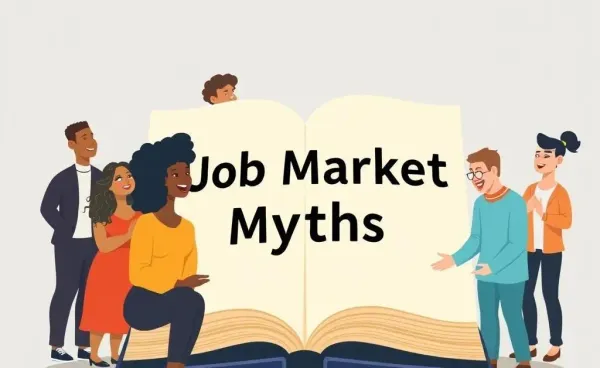 Illustration of individuals examining job market myths