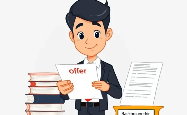 Illustration of a person reviewing a job offer with background check papers