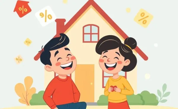 A couple joyfully facing the complexities of joint mortgages.