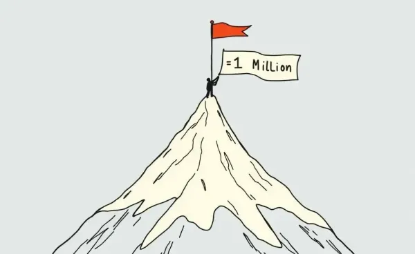 Illustration of a person climbing towards financial independence