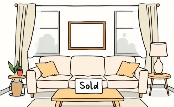 Cozy living room with a Sold sign