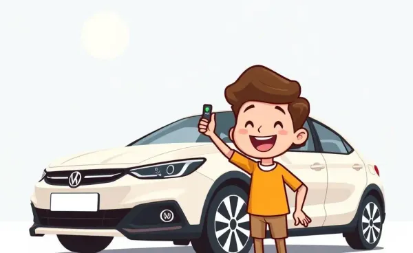 A young person holding car keys with a new car in the background