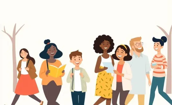 A diverse group of people enjoying daily routines like walking and reading