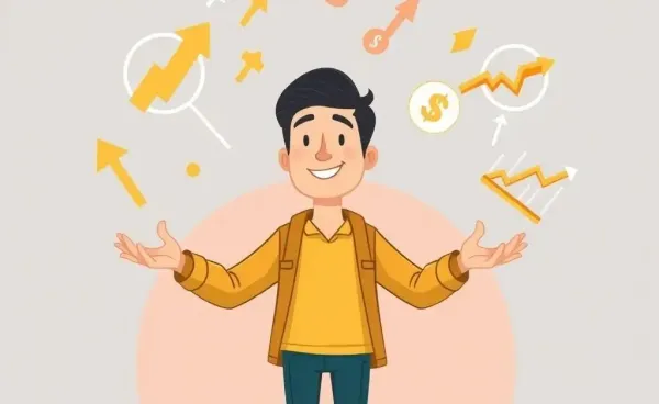 A cartoon person juggling stock market symbols, symbolizing the balance in dividend investing.