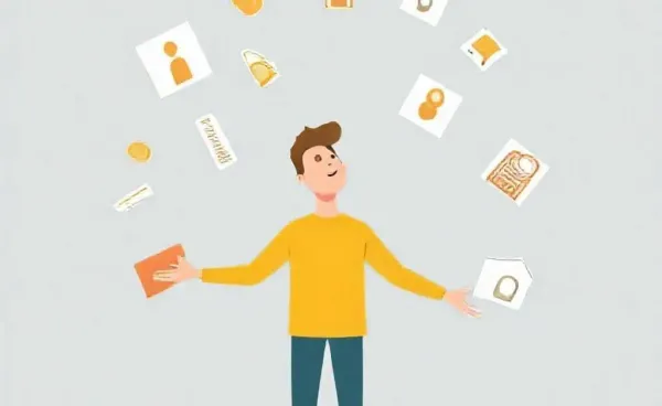 A person juggling various financial icons, representing managing lifestyle inflation.