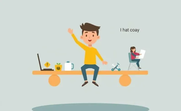 Person balancing aspects of life on a seesaw