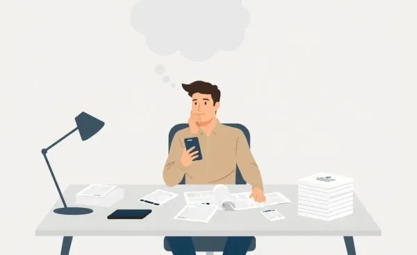 A person contemplating life insurance decisions at a desk