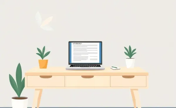 A cozy office desk with a laptop showing a life insurance document