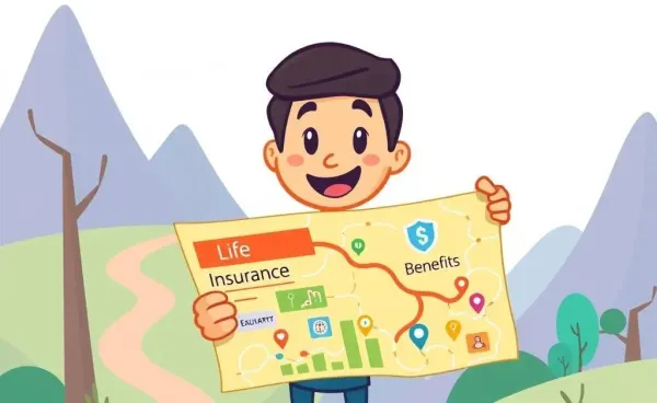 Illustration of a roadmap labeled 'Life Insurance' and 'Disability Benefits'