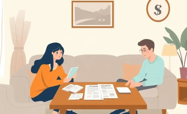 Family discussing life insurance options in a cozy living room