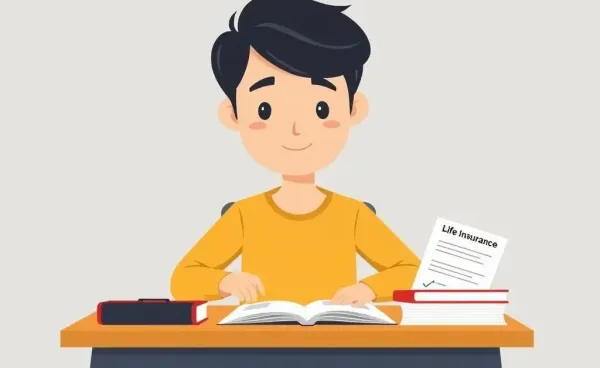 Calm person at desk with life insurance exam materials