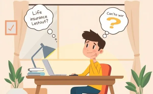 A cartoon of individual planning life insurance and finances at a desk