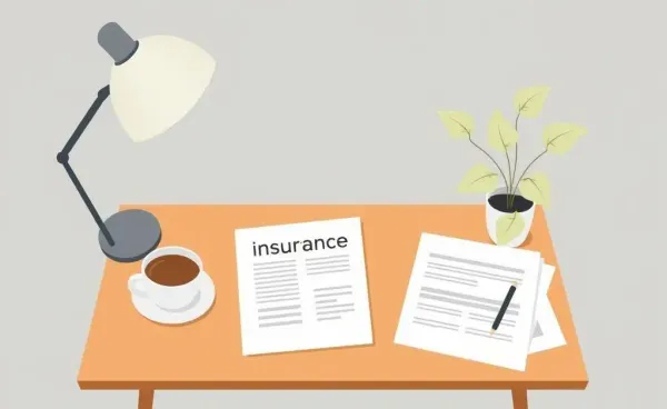 A desk setup for life insurance planning with coffee and plant