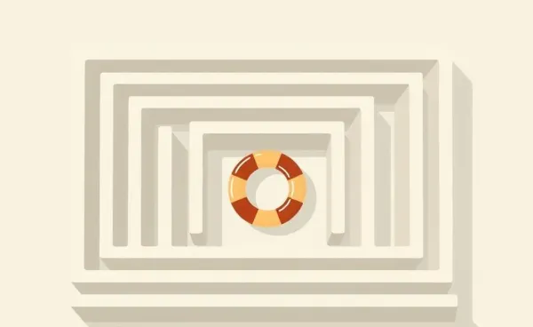 A whimsical maze with a life insurance symbol at the center.