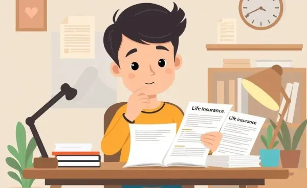 Person reviewing life insurance forms at a desk