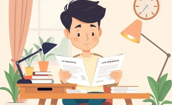 Person reviewing life insurance documents at a home desk