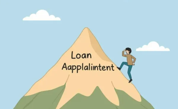 Person climbing a mountain labeled 'Loan Application'