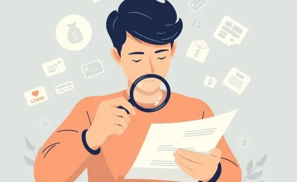 Person examining financial documents with a magnifying glass