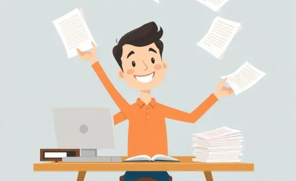 A friendly illustration of a person managing loan documents at a desk