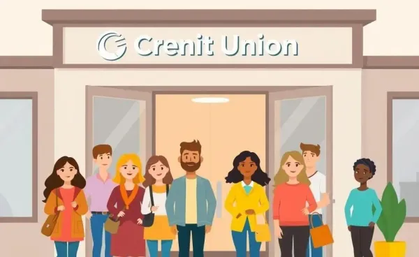 Illustration of people entering a local credit union