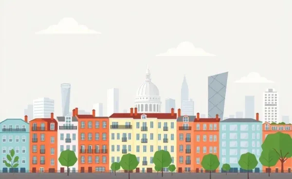Illustration of London's skyline with flat buildings