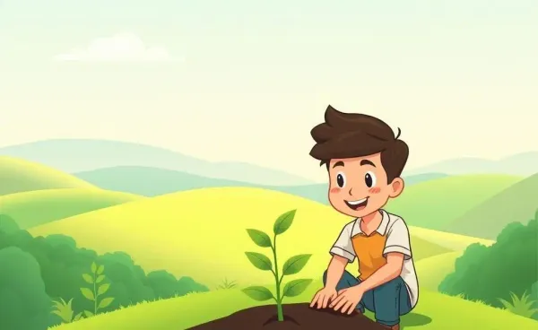Cartoon image of a person planting a tree, symbolizing investment growth