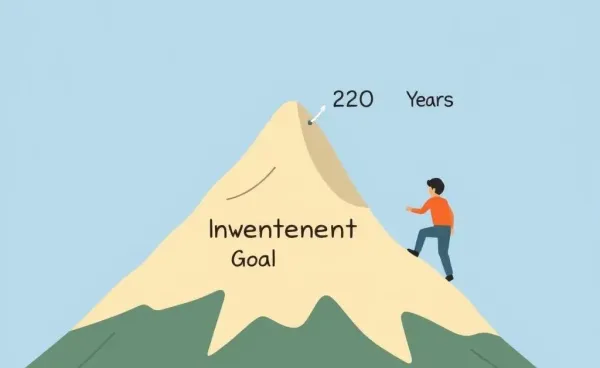 An illustration of a person climbing towards a peak labeled '20 Years'.