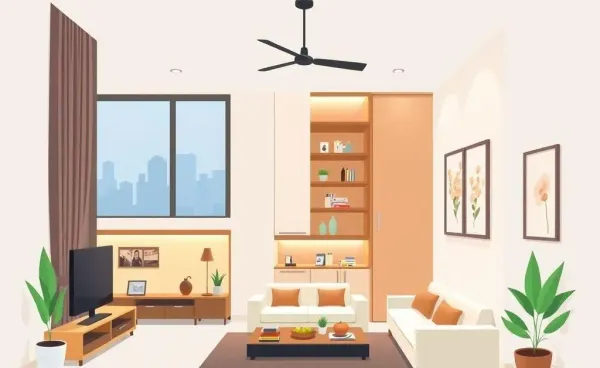 An illustration of a luxurious 3BHK apartment with modern decor