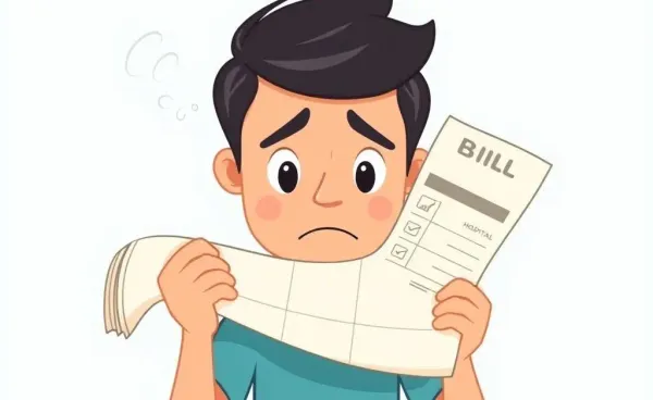 A person examining a large hospital bill with a determined expression