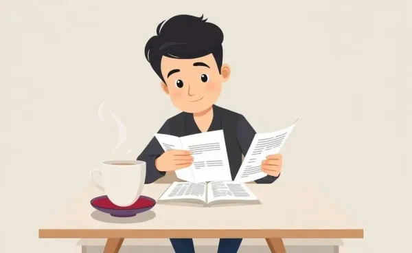Person reviewing financial documents while holding a cup of tea, symbolizing thoughtful financial planning.